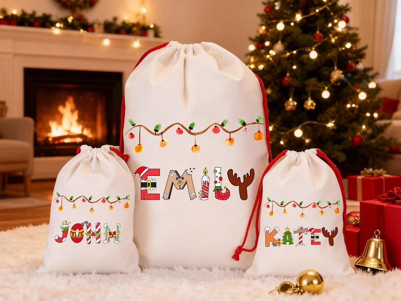 Custom Santa Sack | Thick Canvas Personalised Christmas Present Gift Bag for Him Her Kids Adults | Add Name Initial Xmas Stocking
