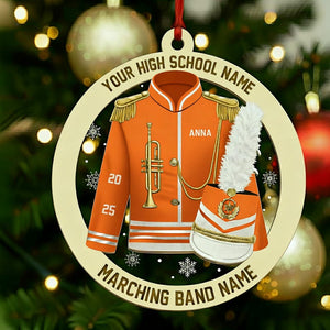 Custom Marching Band Trumpet Ornament, High School Band Uniform Music Team Instrument Christmas Gift