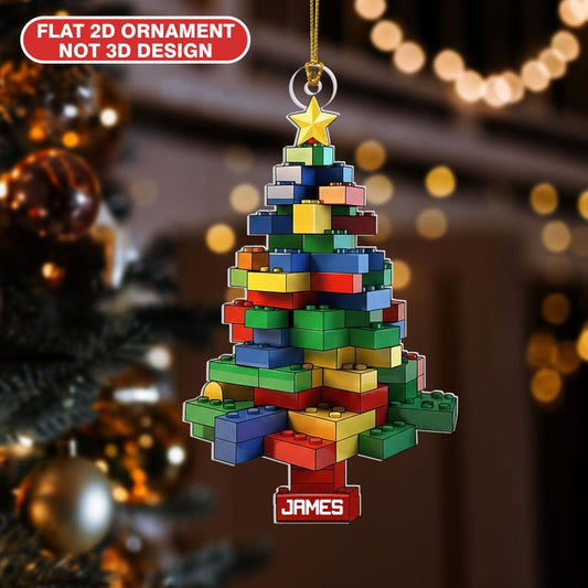 2D Flat Master Builder Personalized Acrylic Ornament, Custom Leg0 Christmas Ornament, Gift for Boys Kids Christmas Ornament, Leg0 Lover Gift