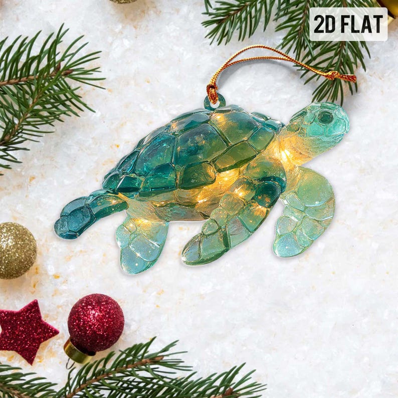 Sea Glass Ocean Ornament Set, Marineanimal 2D Flat Turtle Crab Shell Seahorse Christmas Decorations, Coastal Beach Decor, Sea Animal Christmas Decor