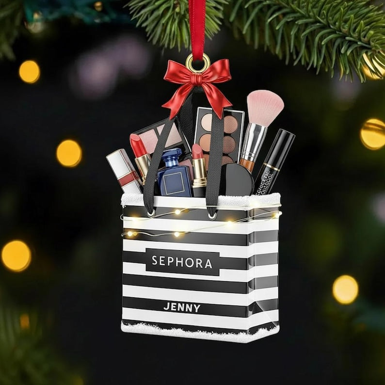 Personalized Gifts For Makeup Lovers Christmas Ornament, Custom Beauty Brush Tree Decor With Name - Gift For Makeup Lovers