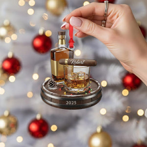Personalized Whiskey and Cigar Ornament 2025 Custom Name Bourbon Glass Ornament Gentlemen Gift for Him Christmas Decor