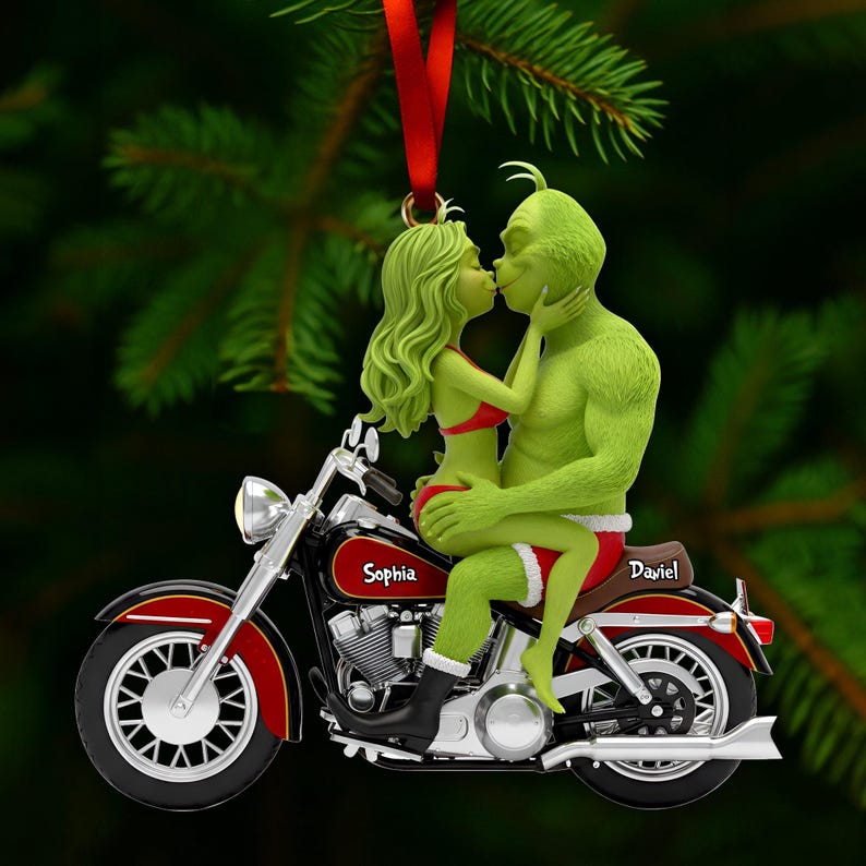 Grinch Green Monster Couple's Ride Together - Personalized Acrylic Ornament - Christmas Gift For Couples