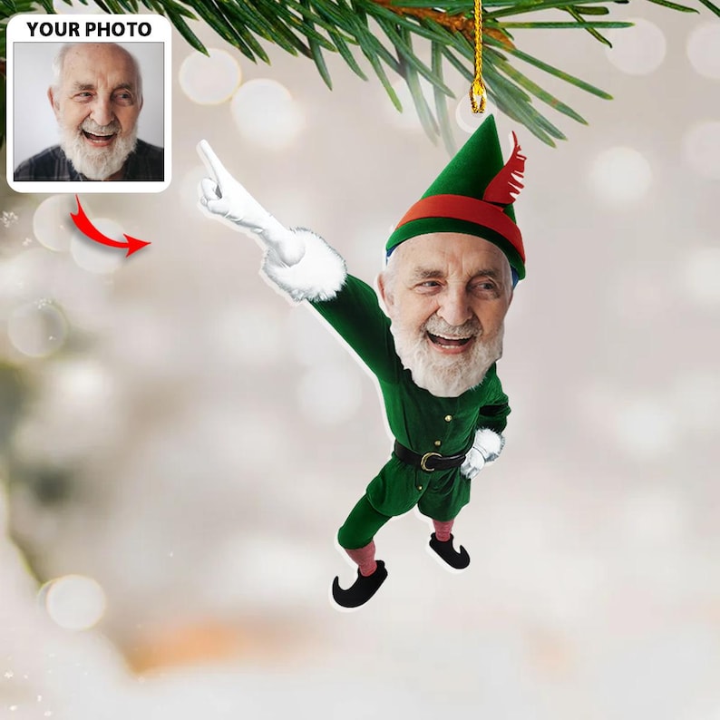 Personalized Couple Funny Elf Christmas Ornament, Custom Face Elf Acrylic Ornament, Boyfriend Girlfriend Xmas Gifts, Family Keepsake