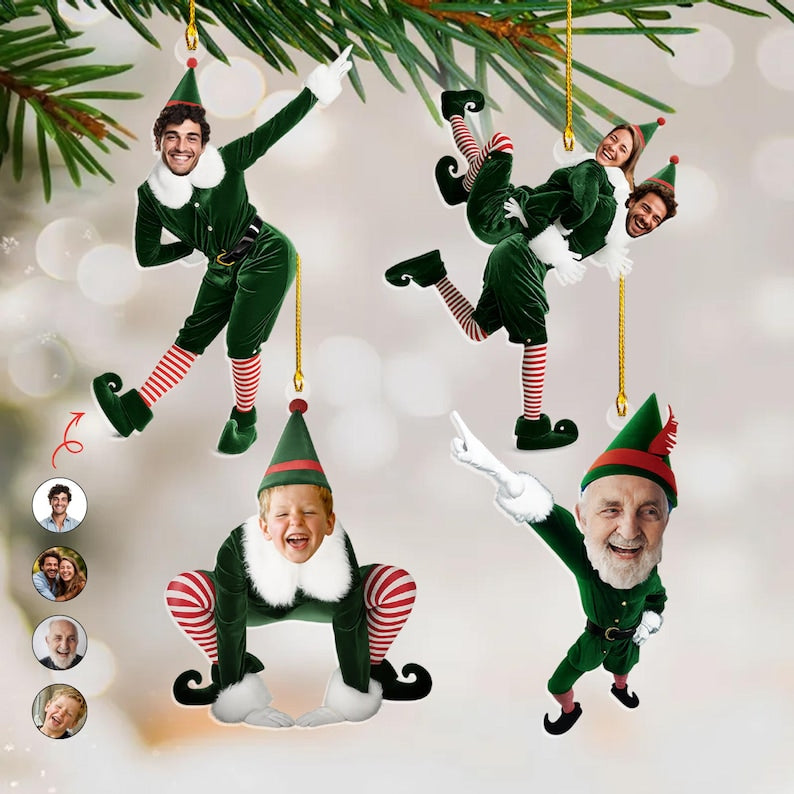 Personalized Couple Funny Elf Christmas Ornament, Custom Face Elf Acrylic Ornament, Boyfriend Girlfriend Xmas Gifts, Family Keepsake