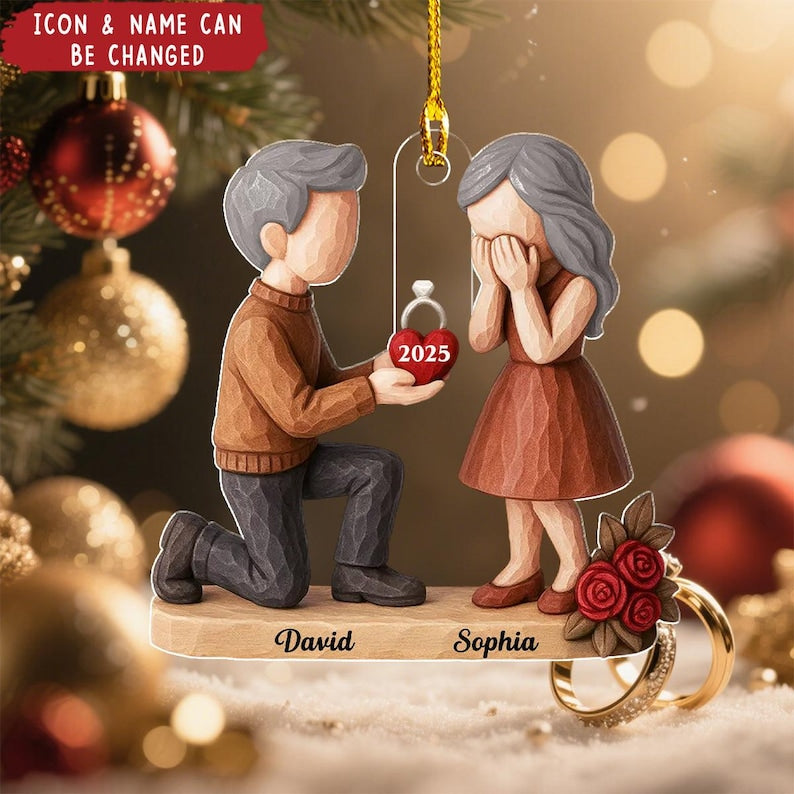 Personalized Couple Marriage Proposal 2D Flat Ornament, Custom She Said Yes Acrylic Ornament, Engagement Gift For Couples, Romantic Keepsake