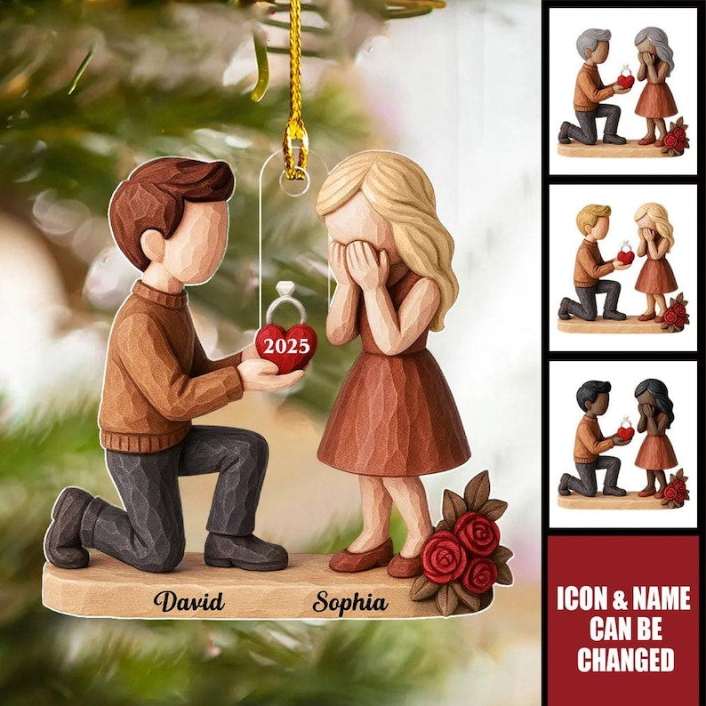 Personalized Couple Marriage Proposal 2D Flat Ornament, Custom She Said Yes Acrylic Ornament, Engagement Gift For Couples, Romantic Keepsake
