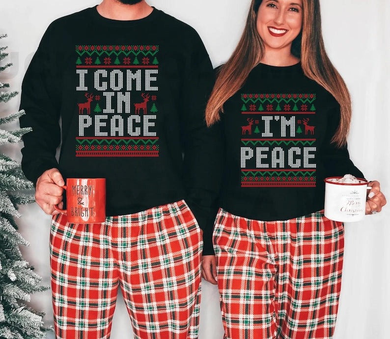Christmas Couple Couples Ugly Sweatshirt, Come in Peace Matching Christmas Sweatshirt, Holiday Xmas Crewneck Shirt, Funny Christmas Gift