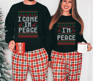 Christmas Couple Couples Ugly Sweatshirt, Come in Peace Matching Christmas Sweatshirt, Holiday Xmas Crewneck Shirt, Funny Christmas Gift