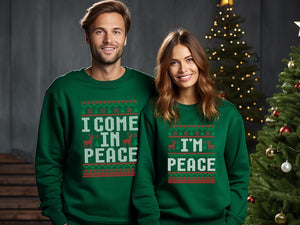 Christmas Couple Couples Ugly Sweatshirt, Come in Peace Matching Christmas Sweatshirt, Holiday Xmas Crewneck Shirt, Funny Christmas Gift