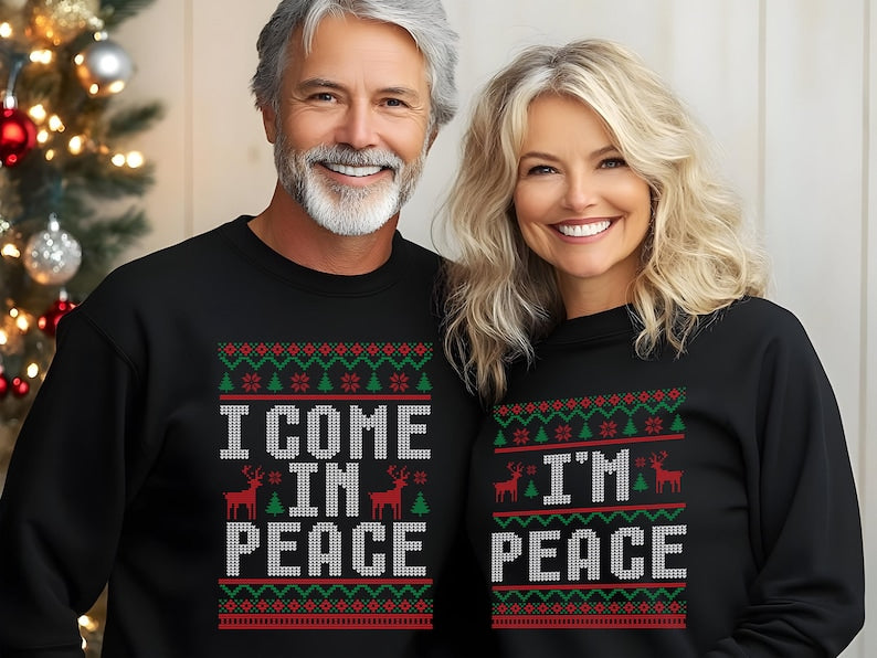 Christmas Couple Couples Ugly Sweatshirt, Come in Peace Matching Christmas Sweatshirt, Holiday Xmas Crewneck Shirt, Funny Christmas Gift