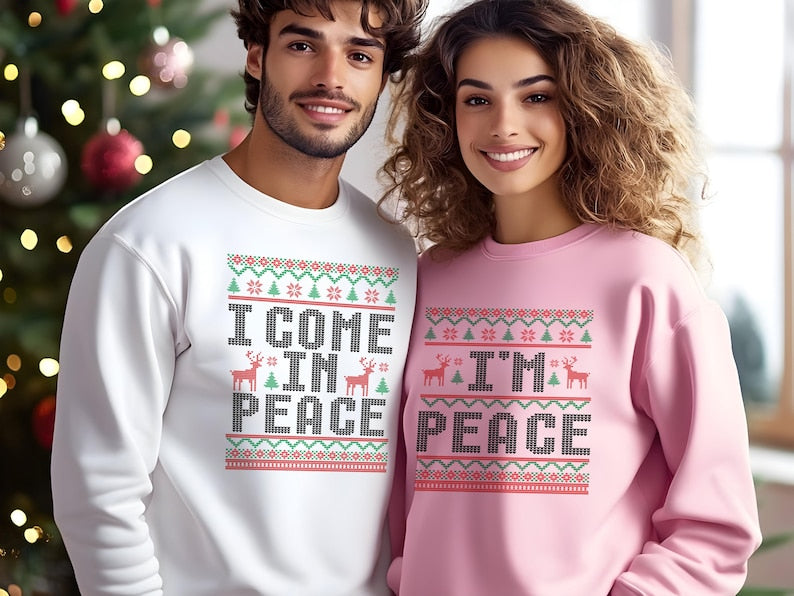 Christmas Couple Couples Ugly Sweatshirt, Come in Peace Matching Christmas Sweatshirt, Holiday Xmas Crewneck Shirt, Funny Christmas Gift