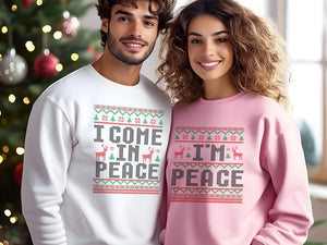 Christmas Couple Couples Ugly Sweatshirt, Come in Peace Matching Christmas Sweatshirt, Holiday Xmas Crewneck Shirt, Funny Christmas Gift