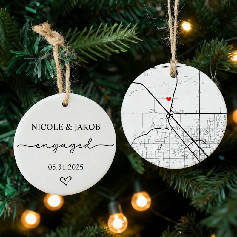 Personalized Engagement Ornament, Newlywed Gift Engaged Ornament, Custom Wedding/Engagement Location Ornament, Engagement Ornaments Gift