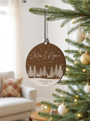Personalised Wooden Couples Christmas Ornament Bauble, Keepsake Christmas Decoration for Girlfriend or Boyfriend