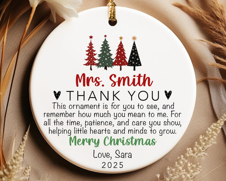 Custom Teacher Ornament Personalized Teacher Christmas Ornament 2025 Teacher Appreciation Ornament for Teacher Thank You Keepsake Gift