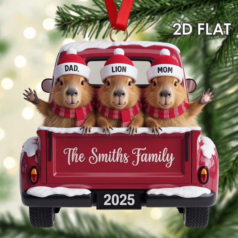 Personalized Capybara Christmas Ornament Custom Animal Family Keepsake, Cute 2025 Holiday Tree Decoration
