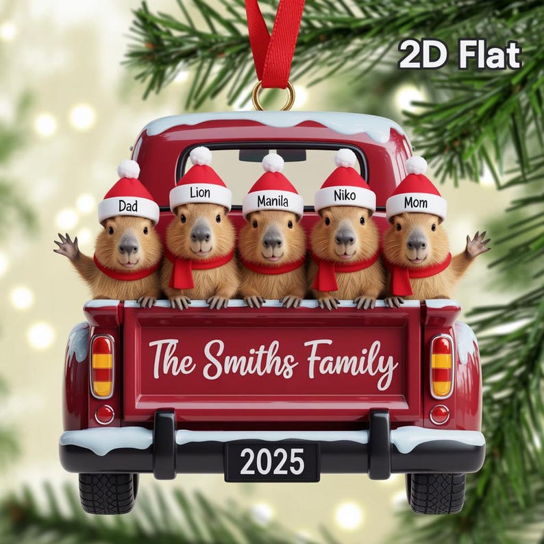 Personalized Capybara Christmas Ornament Custom Animal Family Keepsake, Cute 2025 Holiday Tree Decoration