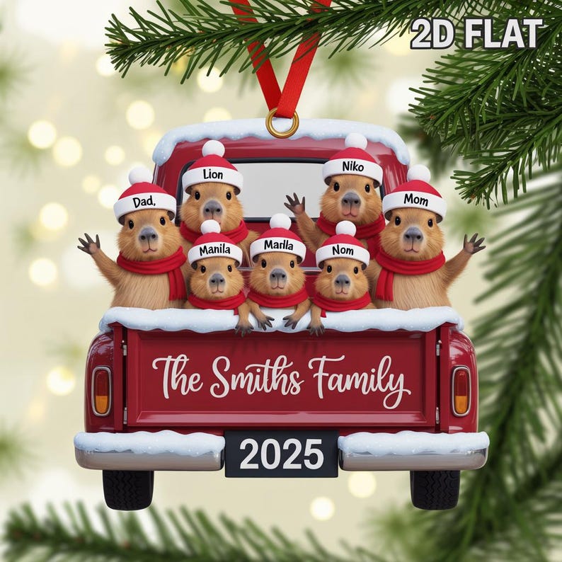 Personalized Capybara Christmas Ornament Custom Animal Family Keepsake, Cute 2025 Holiday Tree Decoration
