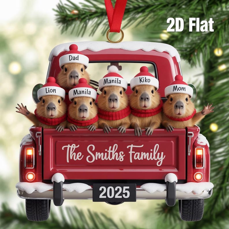 Personalized Capybara Christmas Ornament Custom Animal Family Keepsake, Cute 2025 Holiday Tree Decoration