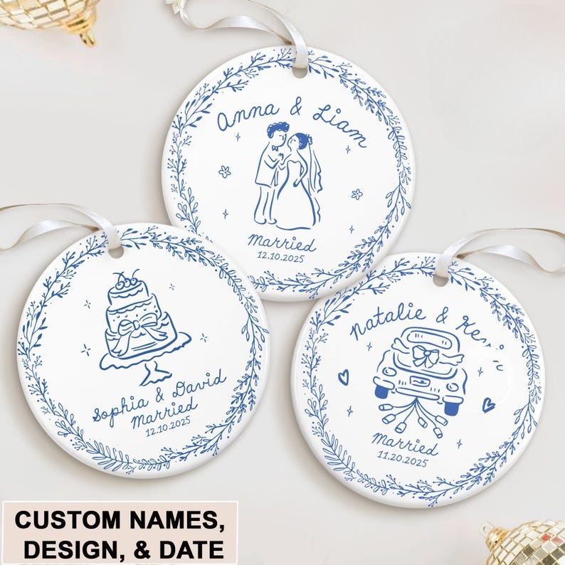 Custom First Christmas Married Ornament, Just Married Whimsical Ornament, Christmas Lesbian Wedding Ornaments 2025, Wedding Gifts For Couple