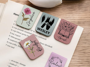 Birth Flower Magnetic Bookmark, Custom Name Leather Bookmark Personalized Bookmark with Name, Book Lover Christmas Gift Women Book Accessory