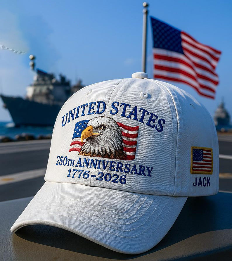 Custom Name United States 250th Anniversary Hat 1776 2026 White Eagle Embroidered Cap Patriotic USA Flag Made in America Veteran Gift