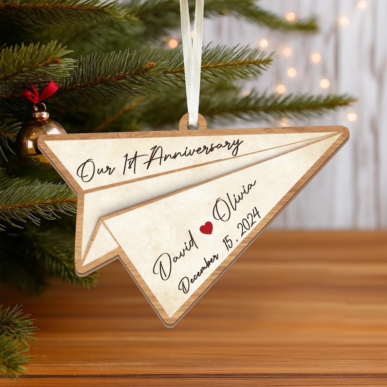 Personalized Anniversary Ornament: 1st Wedding Anniversary Gift, Paper Anniversary Keepsake