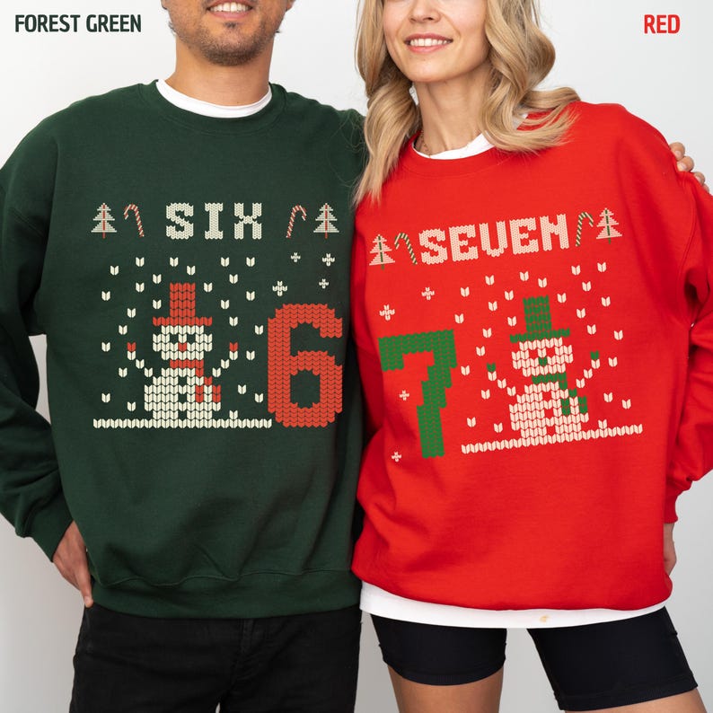 Six Seven 6 7 Christmas Sweatshirt, Funny Ugly Xmas Sweater For Couples, Trendy Matching Meme Crewneck, Funny Couples Christmas Gift, Xmas