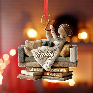 Just A Girl Who Loves Book n Dog 2D Acrylic Ornament, Bookish Christmas Ornaments, Book Lovers Ornament, Gift For Reader, Christmas Gifts