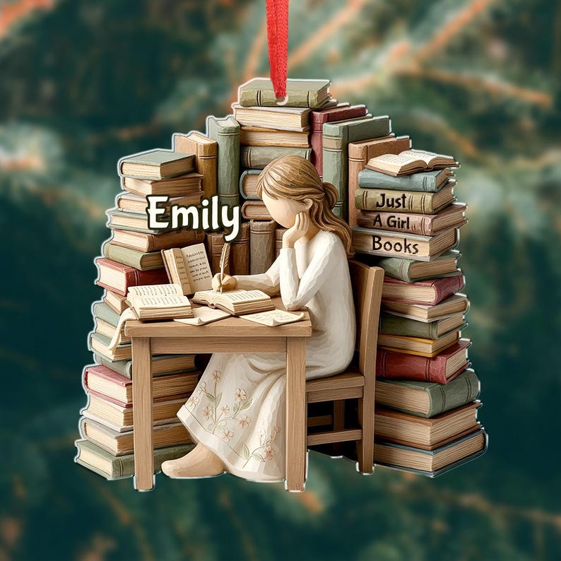 Just A Girl Who Loves Books 2D FLAT Acrylic Ornament, Custom Book Lovers Ornament, Personalized Book Christmas Ornaments, Gift For Reader
