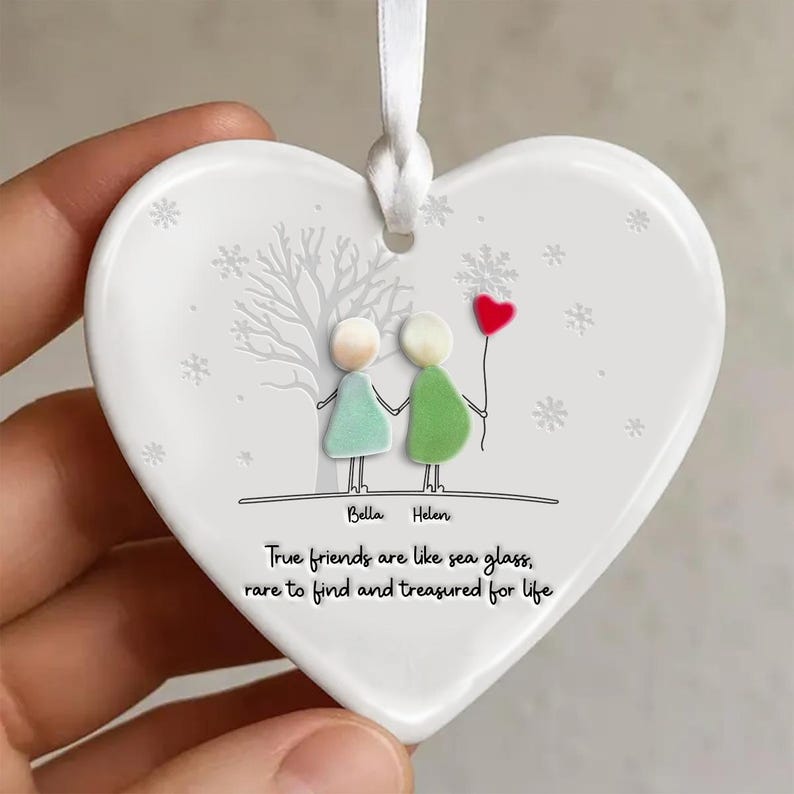 True Friends Are Like Sea Glass Ceramic Ornament, Personalized Keepsake for Best Friend, Unique Friendship Gift, Tree Decoration for Bestie