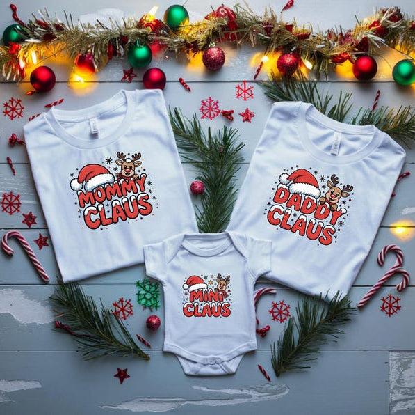 Family Christmas Matching Shirts Mama, Daddy, Baby, Mini Claus Tees & Sweatshirts