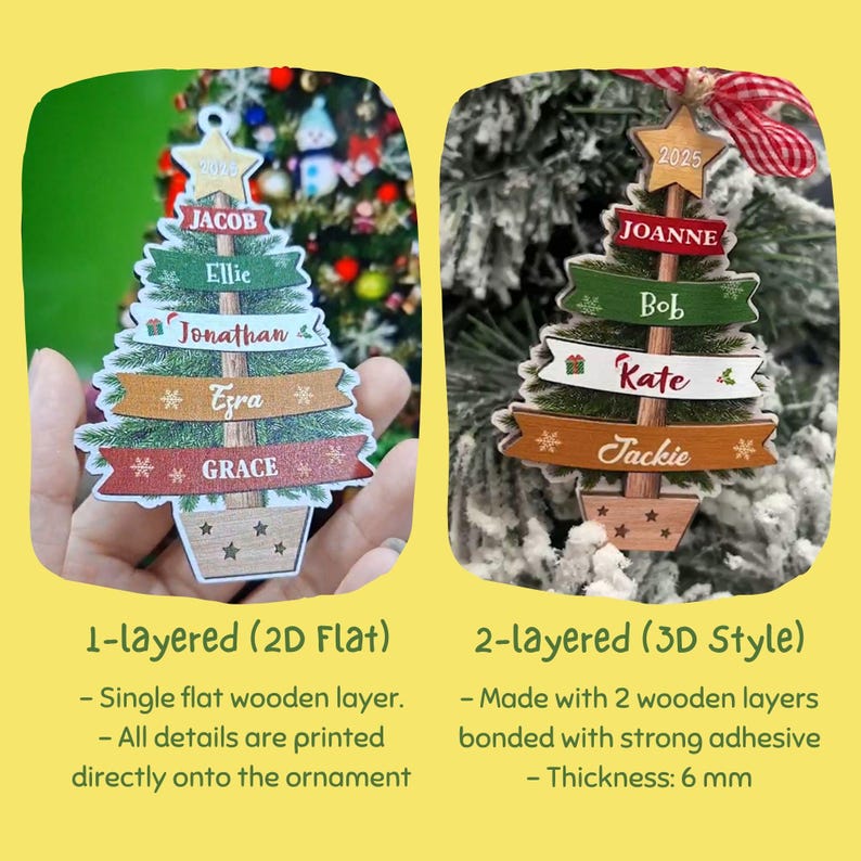 Personalized Large Family Christmas Layered 3D Ornament 2025: Wooden Grandkids Keepsake, Custom Family Names