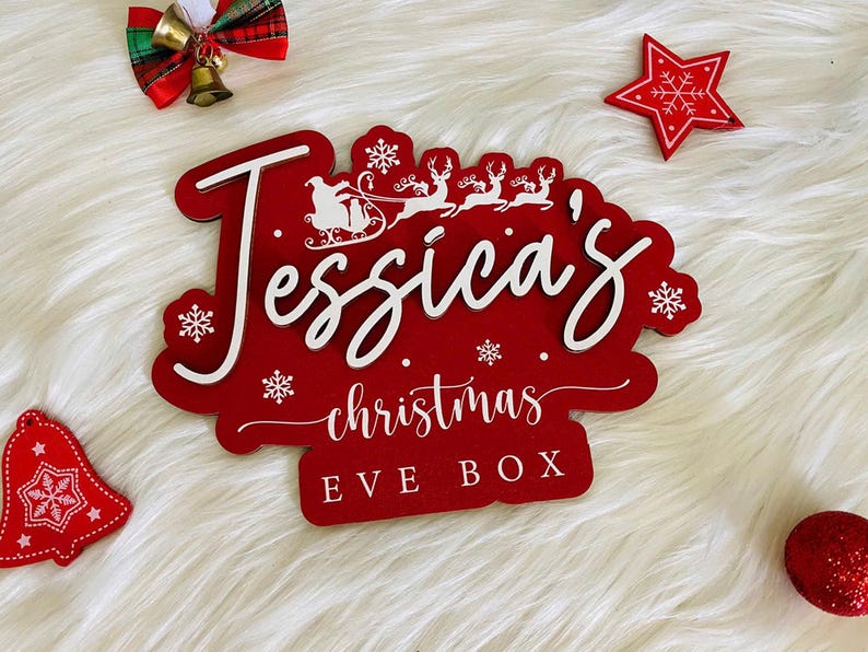 Custom Christmas Eve Box Name Sign | Personalized Wooden Plaque | Holiday Keepsake for Christmas Eve Box | Kids Christmas Gift