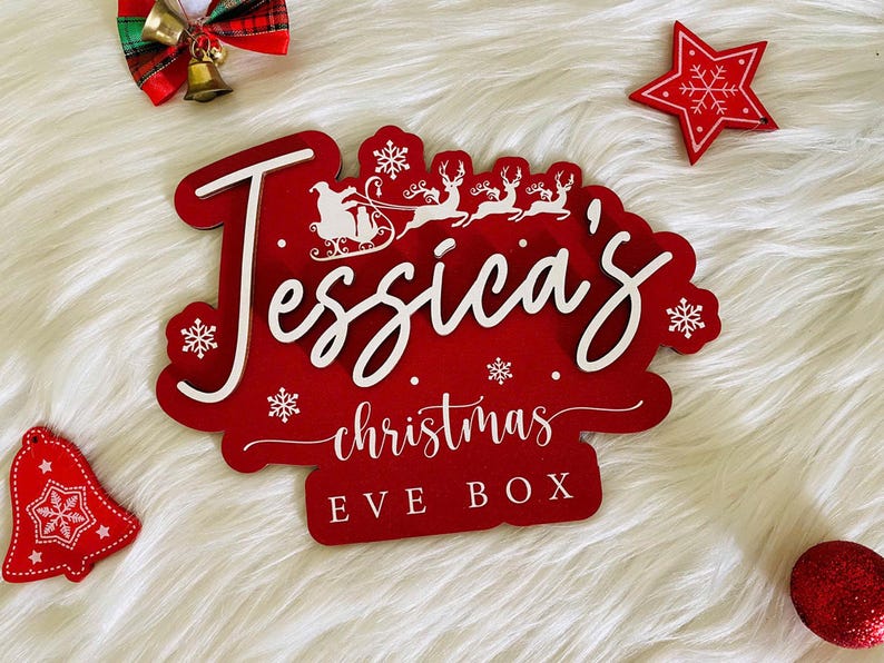 Custom Christmas Eve Box Name Sign | Personalized Wooden Plaque | Holiday Keepsake for Christmas Eve Box | Kids Christmas Gift