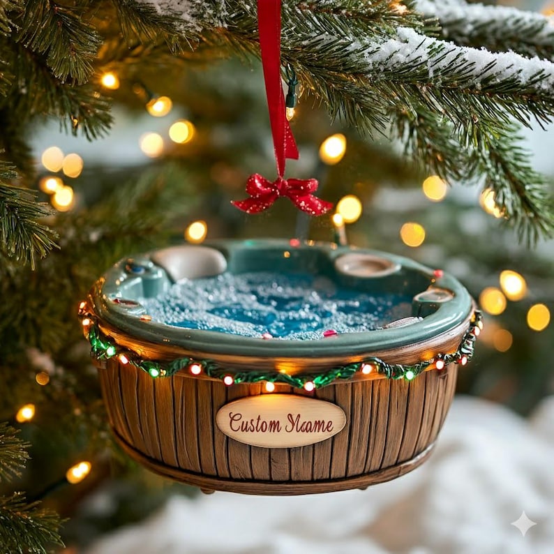 Hot Tub 2D FLAT ORNAMENT With Custom Name, Funny Christmas Spa Ornament, Personalized Jacuzzi Tree Decoration Gift