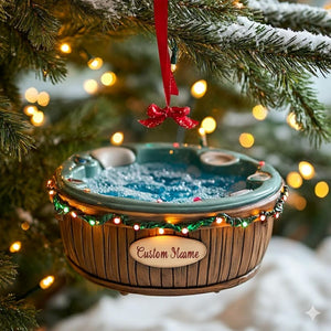Hot Tub 2D FLAT ORNAMENT With Custom Name, Funny Christmas Spa Ornament, Personalized Jacuzzi Tree Decoration Gift