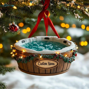 Hot Tub 2D FLAT ORNAMENT With Custom Name, Funny Christmas Spa Ornament, Personalized Jacuzzi Tree Decoration Gift
