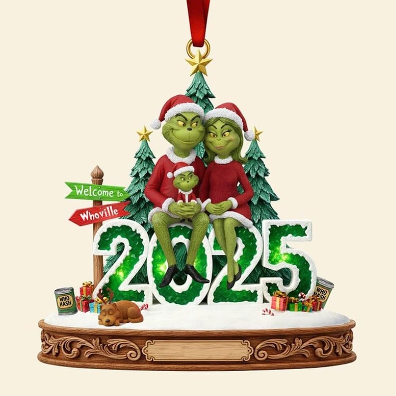 Personalized Green Monster Family Ornament, Funny Acrylic Holiday Decor