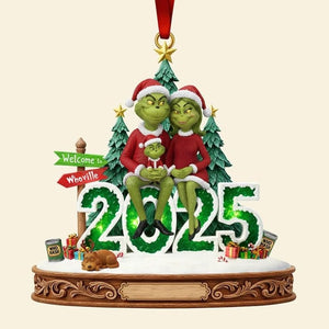 Personalized Green Monster Family Ornament, Funny Acrylic Holiday Decor