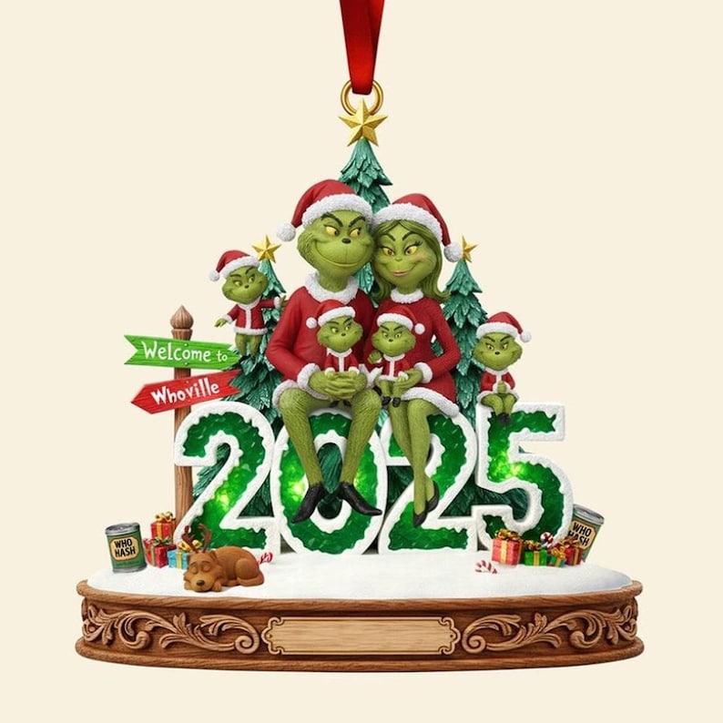 Personalized Green Monster Family Ornament, Funny Acrylic Holiday Decor