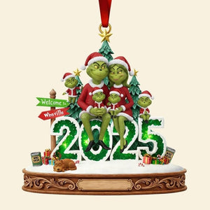 Personalized Green Monster Family Ornament, Funny Acrylic Holiday Decor