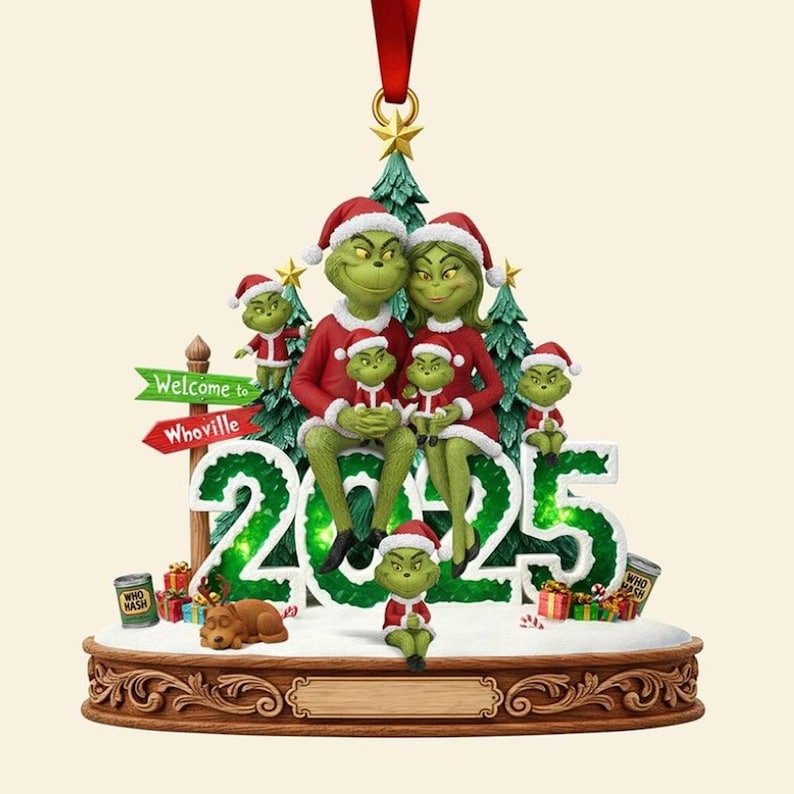 Personalized Green Monster Family Ornament, Funny Acrylic Holiday Decor