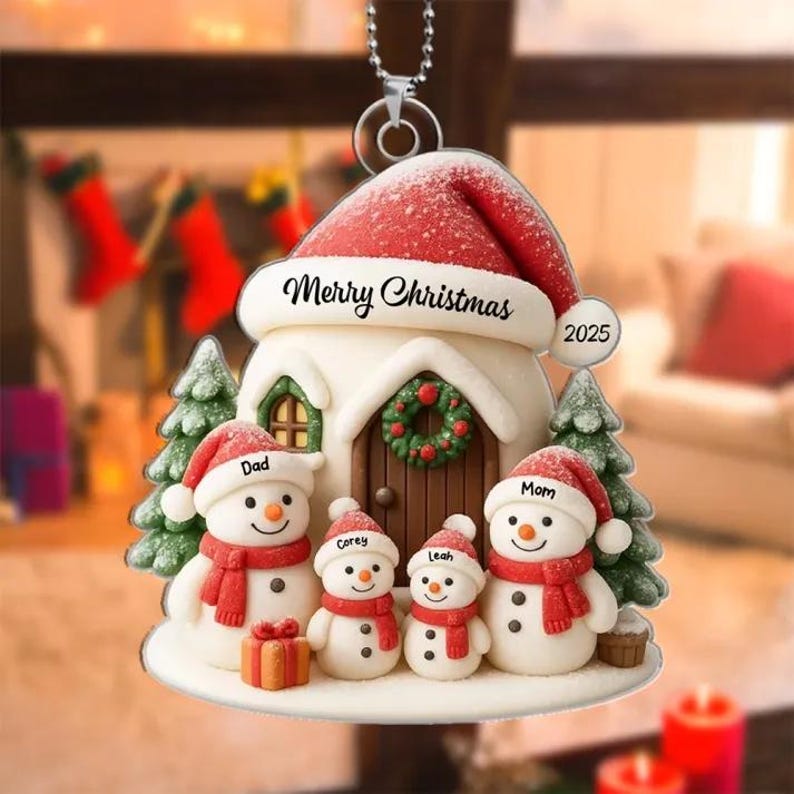 Personalized 3-8 Family Christmas Ornament, Acrylic Snowman Family Hanging Ornament, Christmas Gift for Grandma/Mom, Christmas Decorations