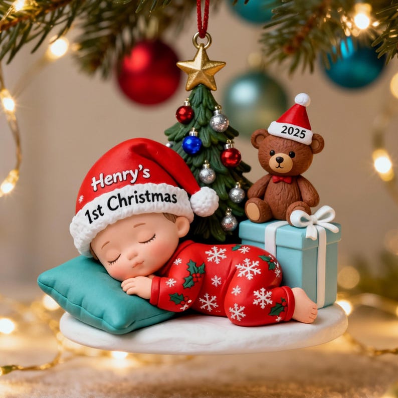 Baby s First Christmas Ornament Custom Sleeping Baby Keepsake, Personalized Newborn Acrylic Gift