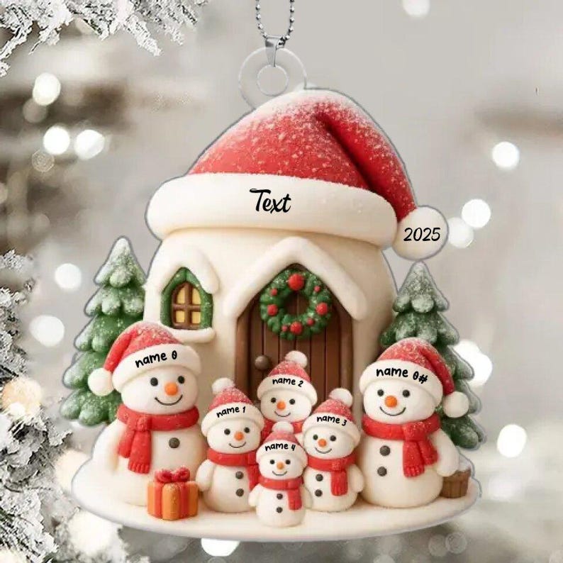 Personalized 3-8 Family Christmas Ornament, Acrylic Snowman Family Hanging Ornament, Christmas Gift for Grandma/Mom, Christmas Decorations