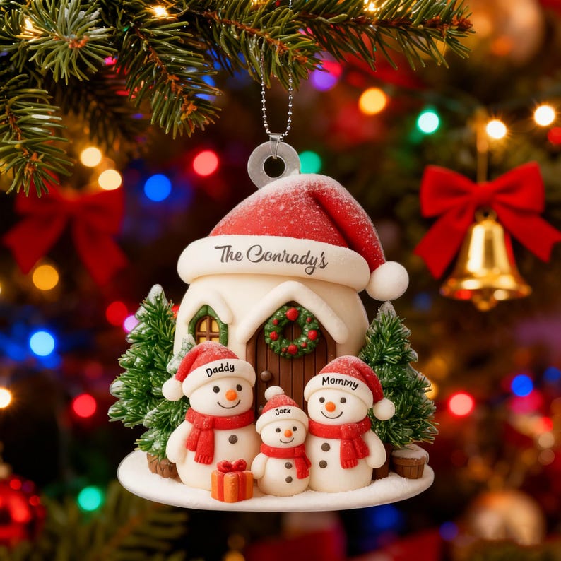 Personalized 3-8 Family Christmas Ornament, Acrylic Snowman Family Hanging Ornament, Christmas Gift for Grandma/Mom, Christmas Decorations