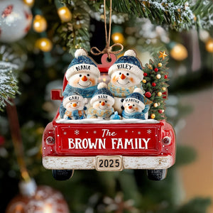 Personalized Snowman Family Ornament, Custom Family Of 3 4 5 6 Christmas Ornament, Red Truck Christmas Ornament, Christmas Tree Decor
