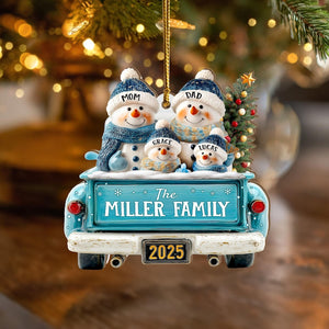 Personalized Snowman Family Ornament, Custom Family Of 3 4 5 6 Christmas Ornament, Red Truck Christmas Ornament, Christmas Tree Decor
